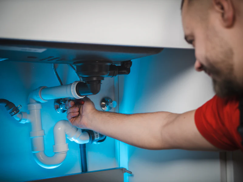 Plumber replacing a kitchen sink P-trap and drain line in Noblesville, IN